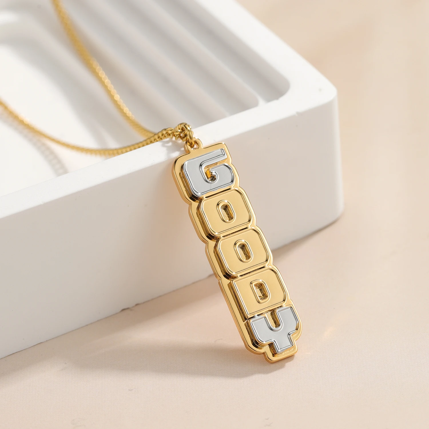 

Stainless Steel Custom Nameplate Necklace Personalized 3D Double Gold Plated Pendant Cuban Chain Two Tone Jewelry For Female