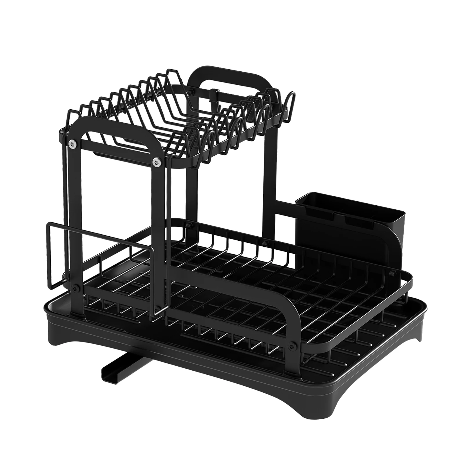 

Двухуровневая сушилка для посуды на кухонную столешницу с подставкой для столовых приборов и поддоном для слива воды