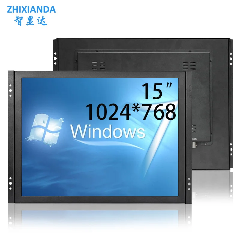 Zhixianda Open Frame Monitor 15 Inch 1024*768 Square Screen 4:3 Industrial Grade Display With DVI HDMI VGA Interface