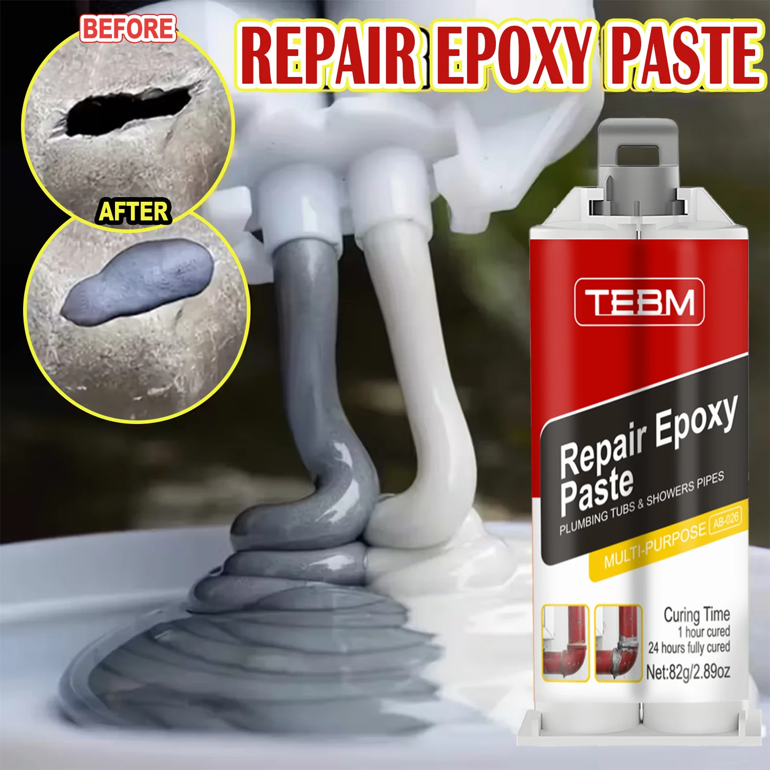 All-Purpose Repair Glue, AB Glue Waterproof Sealant, Casting Repair Glue for Metal, Metal Repair Paste Magic Welding Glue 82g