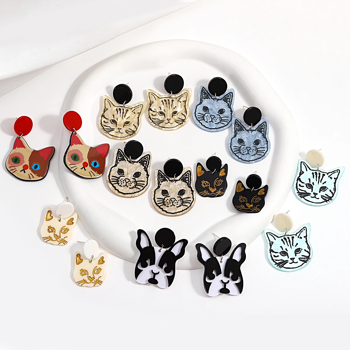 AENSOA Trendy Lovely Cat Dog Acrylic Drop Earrings for Women Girls Cute Black Animal Pendientes Dangle Earrings Jewelry 2022