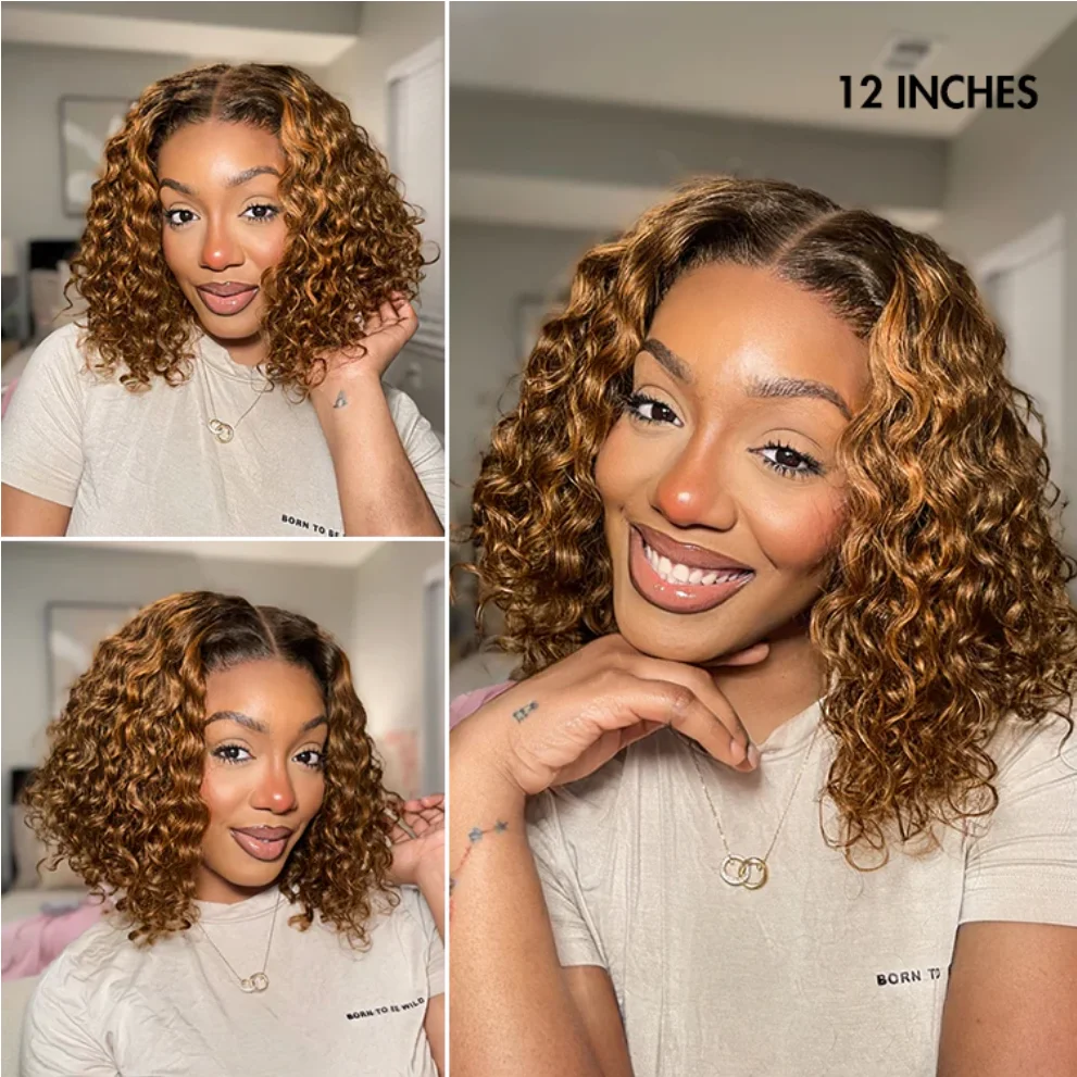 12 Inch Deep Wave Bob Wig Human Hair 13x4 Lace Front Transparent Swiss Lace Pre Short Deep Wave Bob Human Hair Wigs 13x4 Deep Wave Bob HD  main image 4