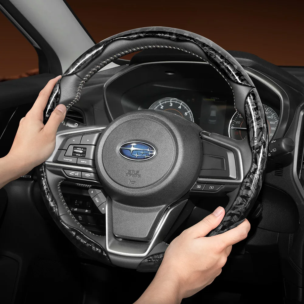 Suitable for Subaru Forged Carbon Fiber Texture Steering Wheel Cover, Durable Snap-On Quick Installation for Crosstrek Xv Forester Outback Ascent Evoltis Impreza Wrx Legacy Levorg Brz Solterra Black Red Gold