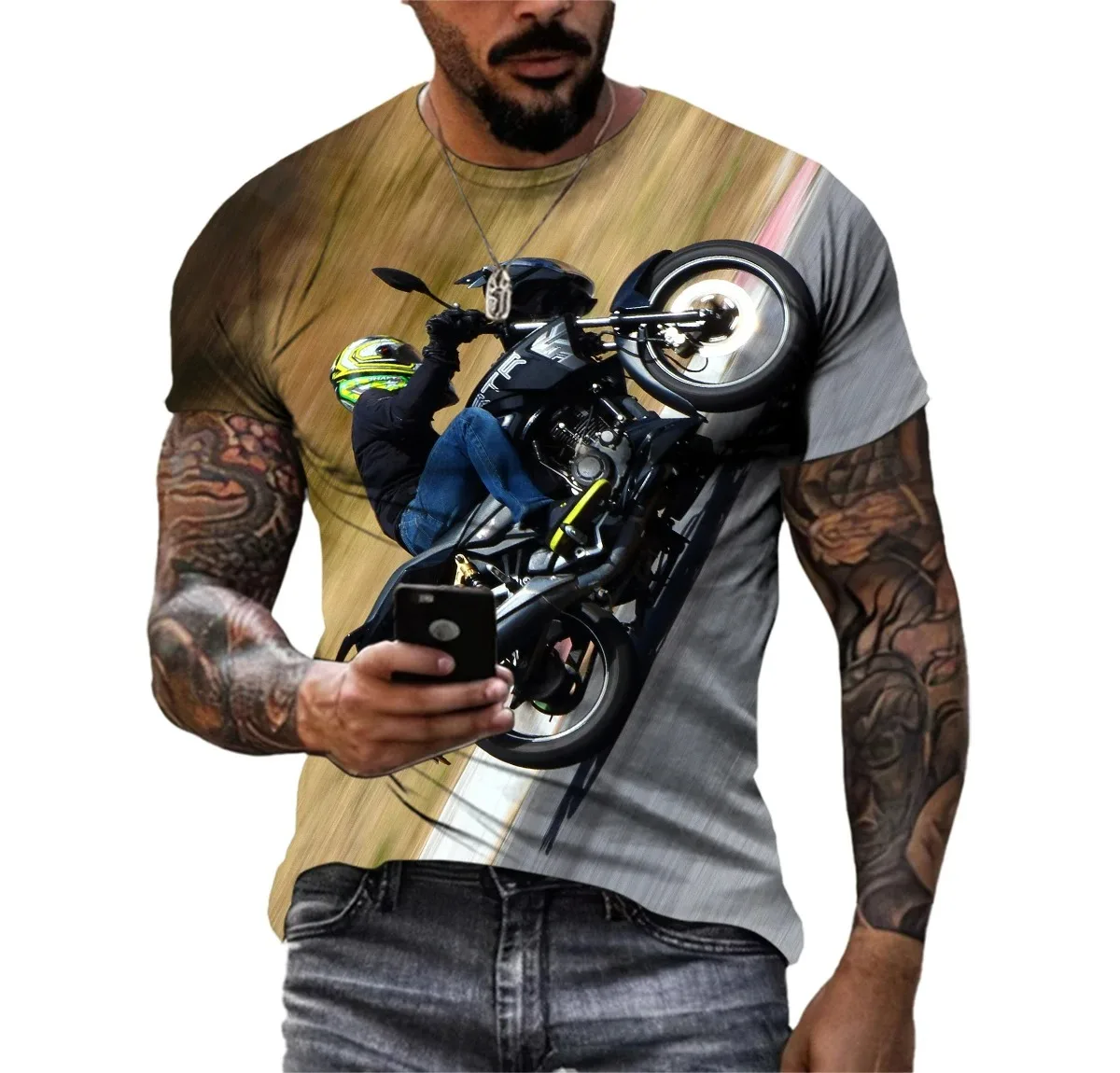 

Summer New Cool Motorcycle Leisure Pattern Men's T-shirt Hip Hop 3D Print Personality Neck Short Sleeve Fashion Clothing