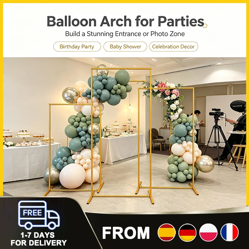 1x2m/1,2x2,2m Goldener Ballonbogenständer, quadratischer Hochzeitsbogen-Hintergrund, Partydekoration, wiederverwendbarer Metallrahmen, werkzeuglos montierbar, für Zeremonien im Innen- und