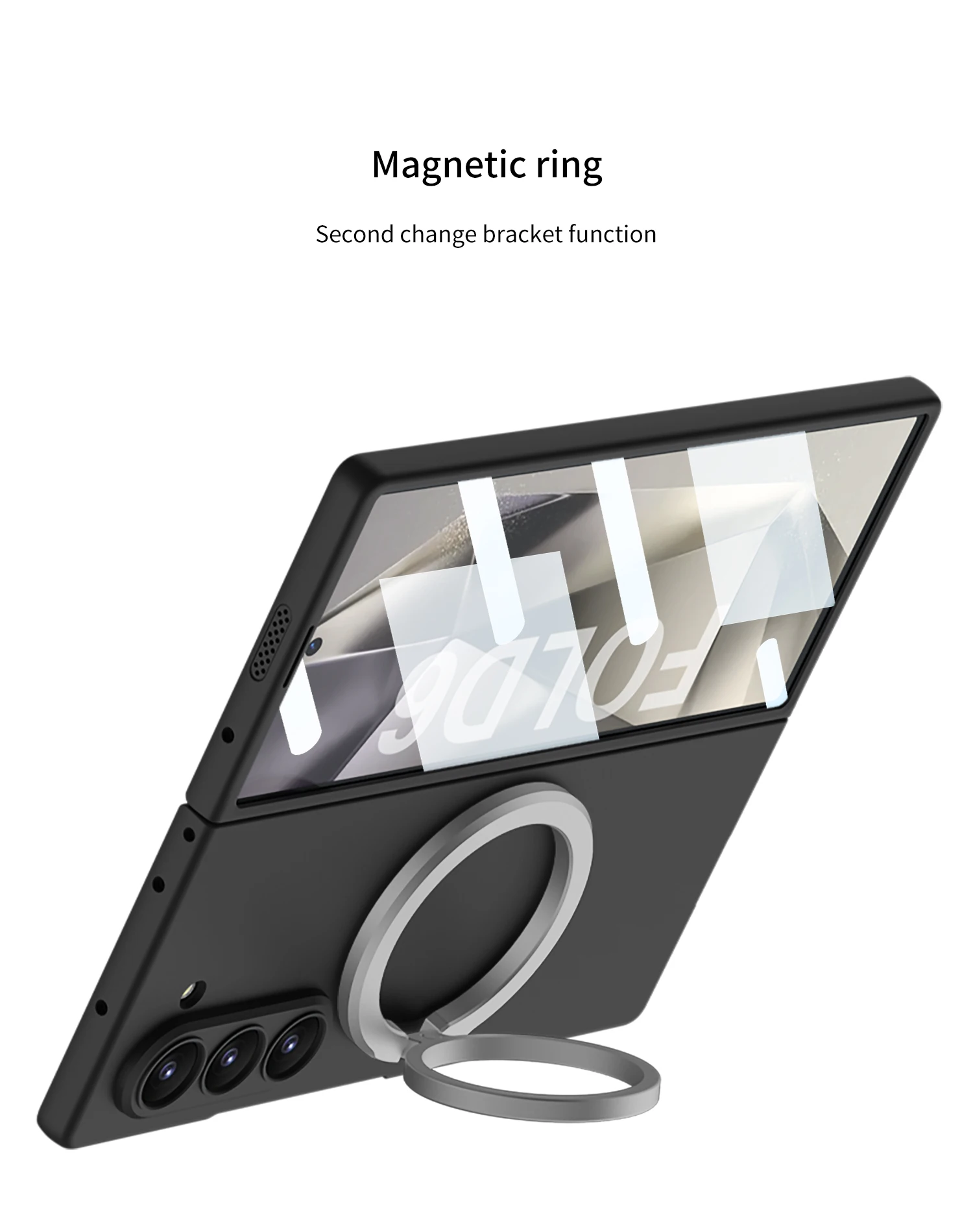 Thin Skin Matte Case For Samsung Galaxy Z Fold 6 With Glass Screen Protector and Magnetic Finger Ring, Stand Function