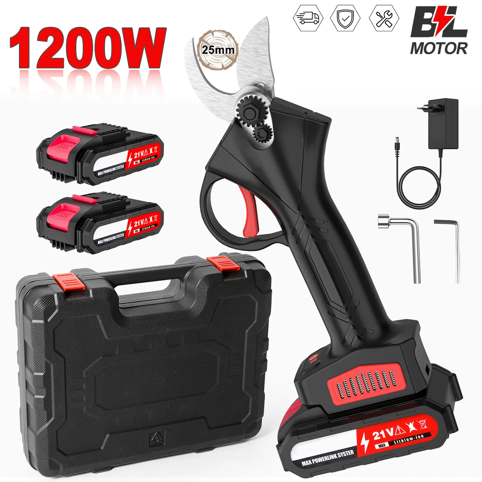 Podadora eléctrica inalámbrica sin escobillas de 1200W, tijeras de podar para árboles frutales, bonsái, cortador de ramas, herramienta eléctrica con 2 uds. De 21V