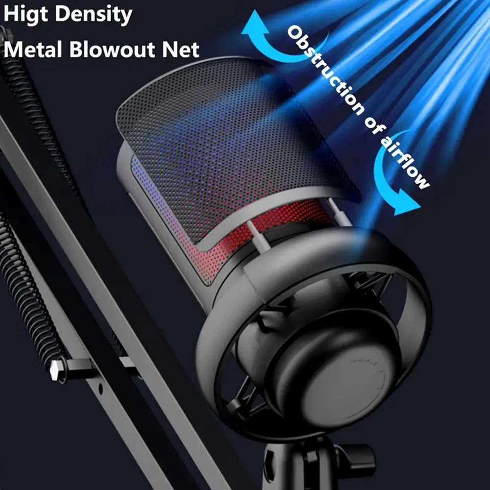 Microphone de jeu RVB avec micro cardioïde, qualité sonore haute fidélité, plug and play - support col de cygne réglable, fesses muettes