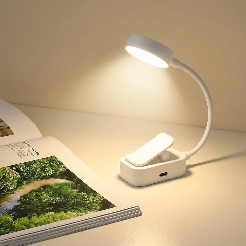 Folding Mini LED Night Light for Reading USB Rechargeable Mini Clip Book Lamp Dimmable 3 Modes Portable Reading Lamp for Bedroom