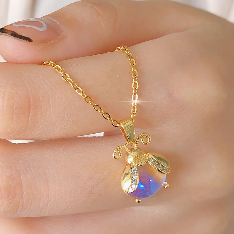 collares para mujer collar hombre stranger things collares Collar clásico de lujo para mujer, color claro, aurora firefly, diseño de nicho de viento frío, piedra lunar, colgante que combina con todo, regalo
