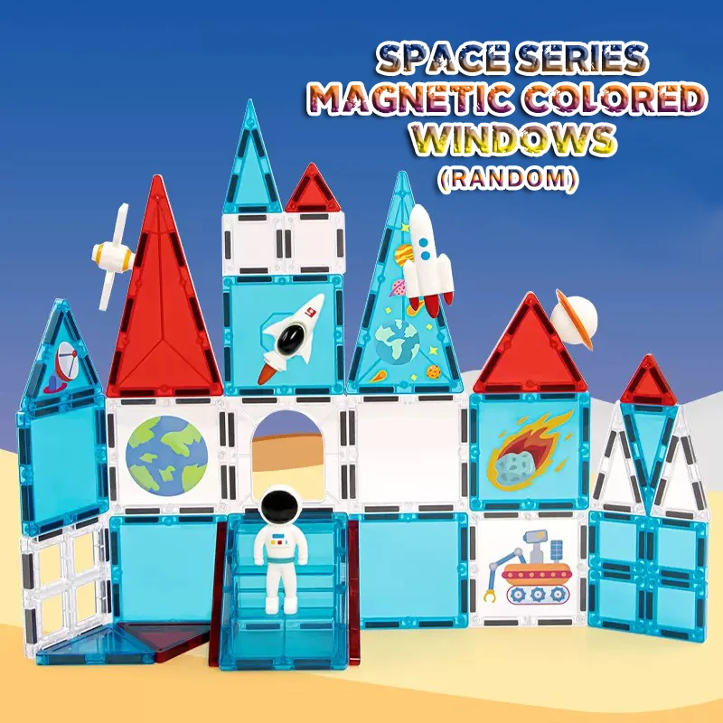 Bloques de construcción magnéticos con ventana de colores de astronauta espacial de 2,95 ", Kit de construcción de camiones magnéticos, paquete de recarga de vehículos, juguetes STEM