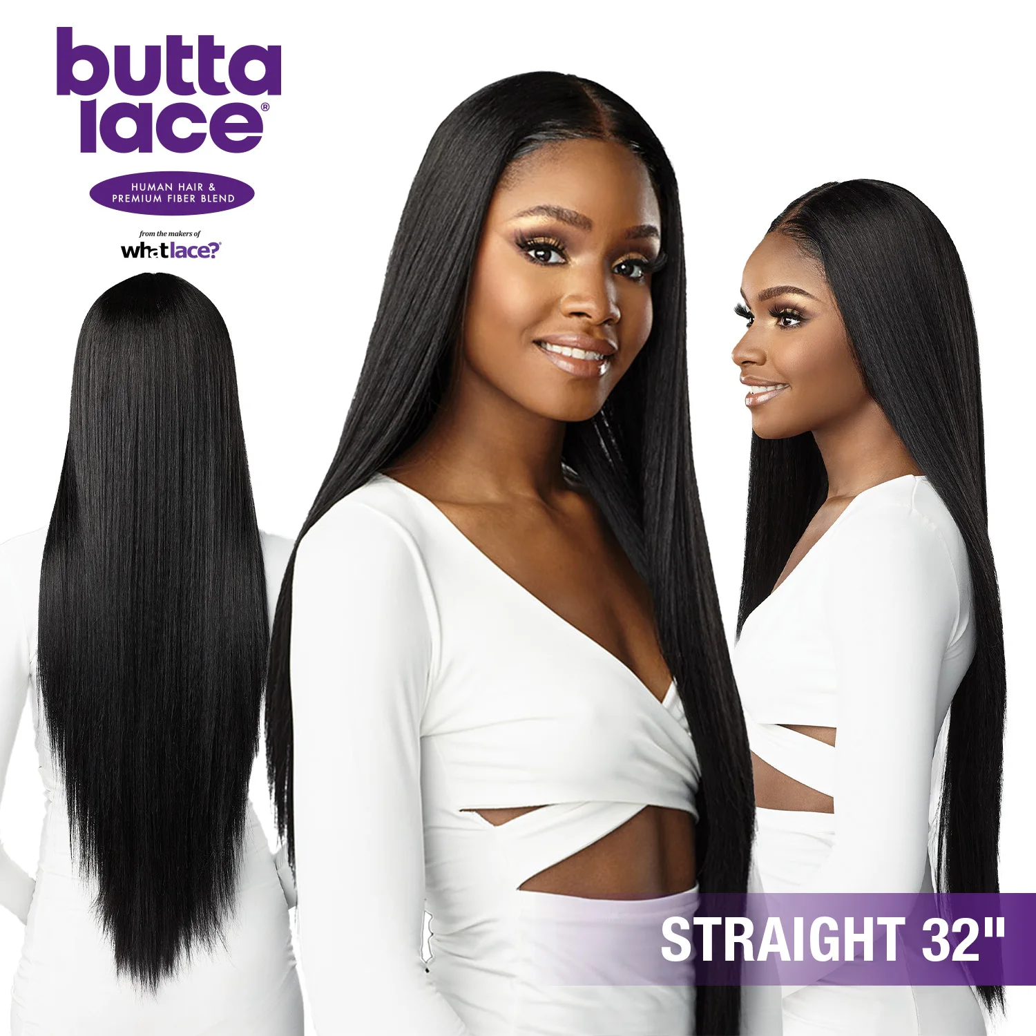 Sensationnel Butta Lace Human Hair Blend HD شعر مستعار بدانتيل أمامي مستقيم 32 بوصة - طويل، نمط تجعيد مضاف، مظهر طبيعي، جودة ممتازة #4