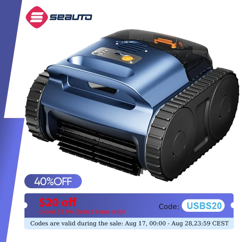 Seauto Pool Vacuum,3 Modes for In/Above-Ground Pools Up to 2150 Sq. Ft., Lasts Up to 150 Mins,Wall Climbing,180W Brushless Motor