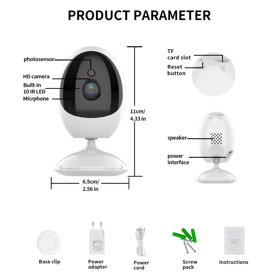 Kamera Mini deteksi manusia dua arah, perlindungan keamanan WIFI dalam ruangan bayi/orang tua/piaraan, kamera Mini deteksi manusia 1080P