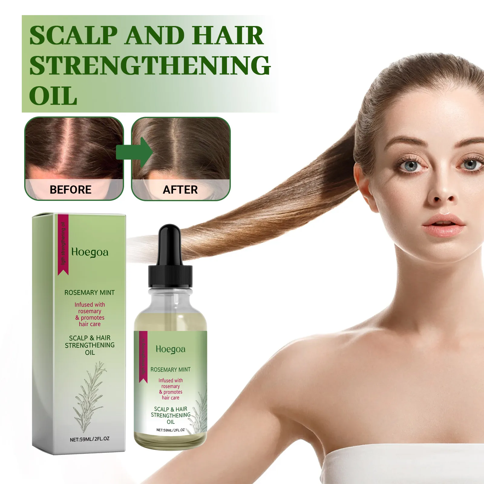 Hoegoa Rosemary Hair Repair Oil, Hair Thickening Root Care Serum to Fix Thinning Hair, Anti-Frizz Smoothing Oil for Dry Split Damaged Hair, Nutritious Daily Hair Care Essence Suitable for Curly Straight Damaged Hair