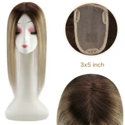 Sunny Human Hair Topper Full Head Coverage Mono Base Topper Real Human Hair with Clips 3*5 inch Topper Human Hair