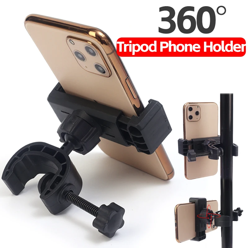 

360 Degree Rotating Tripod Phone Holder Mount Stand Microphone Cellphone Support Clip on Type for All Smartphones Live Broadcast