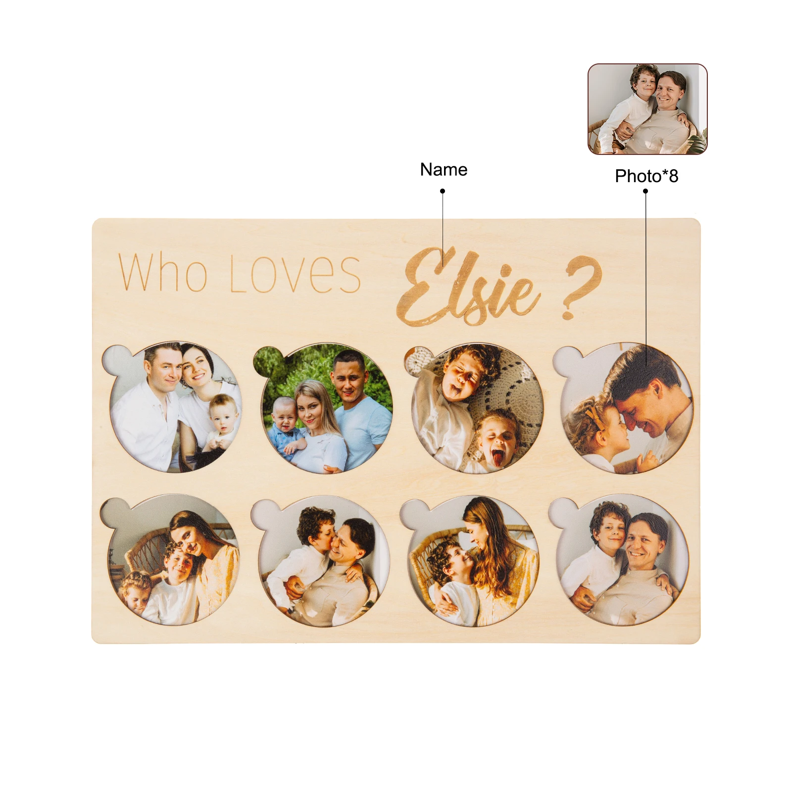 Customized 4/8 Round Photos Frame With Name Personalized Printed On Wood For Anniversary Gift Home Decor