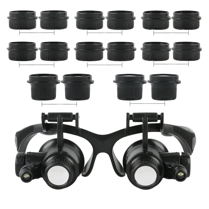 Opaska na głowę LED Light Eyes Glasses Magnifier 2.5X 4X 6X 8X 10X 15X 20X 25X Lupa optyczna do naprawy biżuterii zegarmistrzowskiej — zdjęcie 2
