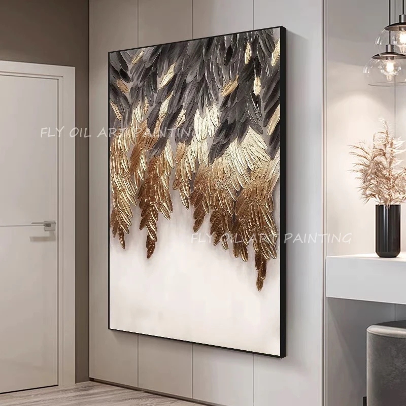 100% Hand Painted gold foil luxury picture landscape scenery Oil Painting on Canvas Art Classic Cuadros Decor Posters gift