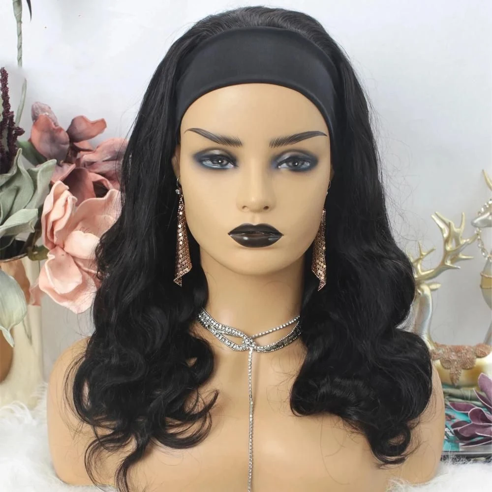 Echthaar-Halbperücken ohne Spitze, brasilianisches unbehandeltes Echthaar-Stirnbandperücken für schwarze Frauen, 22 Zoll Body Wave Stirnbandperücke