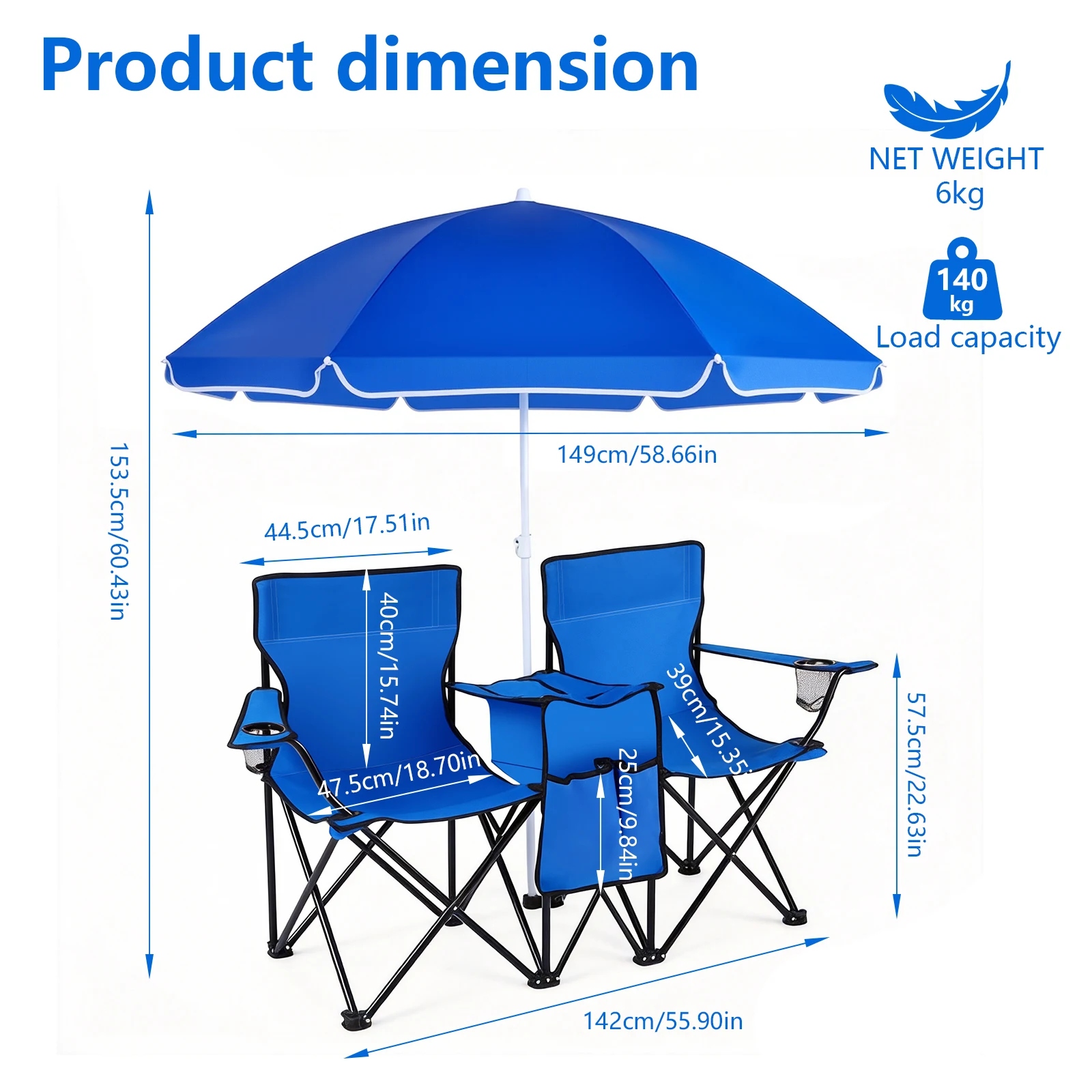 Obrázek 3: Skládací dvojitý kemping židle s baldachýn 270kg schopnost nakládat s 2nz pohár držáky & strana stůl pro outdoorové lounging partnera pro pláž obora