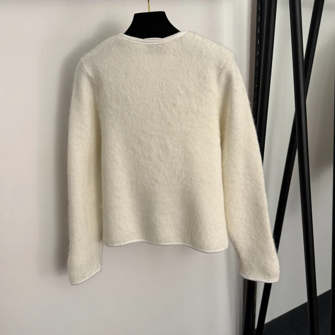 

25 autumn/winter new women's round neck double breasted knitted long sleeved artistic retro cardigan jacket