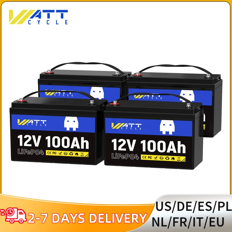 

WattCycle Lithium Iron Phosphate Battery 12V 100Ah 4 Pieces Portable Rechargeable LiFePO4 Battery For Outdoor Power Supply
