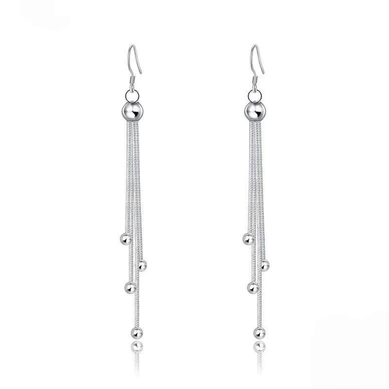 Gorąca sprzedaż Klasyczne małe kolczyki z frędzlami w kształcie kuli 925 Sterling Silver Peacock Tail Tassel Pendant Long Earings Biżuteria damska Prezent — zdjęcie 2
