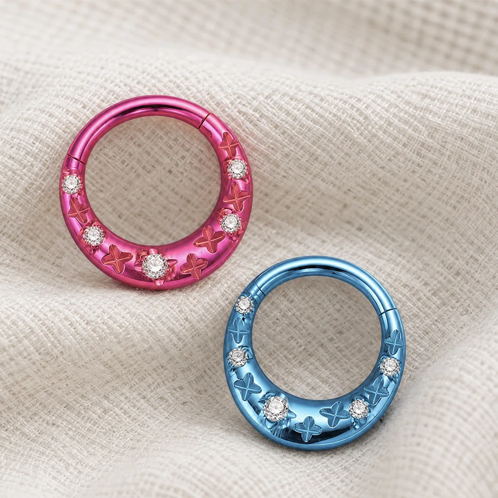ASTM F136 Titan Mondform Facettierter Edelsteinring Eloxiert Modischer Körperschmuck Tragus Helix Nasenpiercing Ring – Detail 6