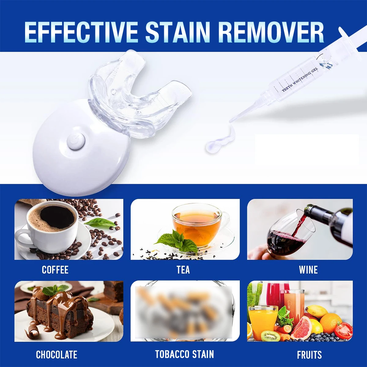 Kit per sbiancamento dei denti - Sbiancante per denti con luce LED 5X con perossido di carburo al 35%, vassoi per la bocca, 3 gel rinascalizzanti e vassoio