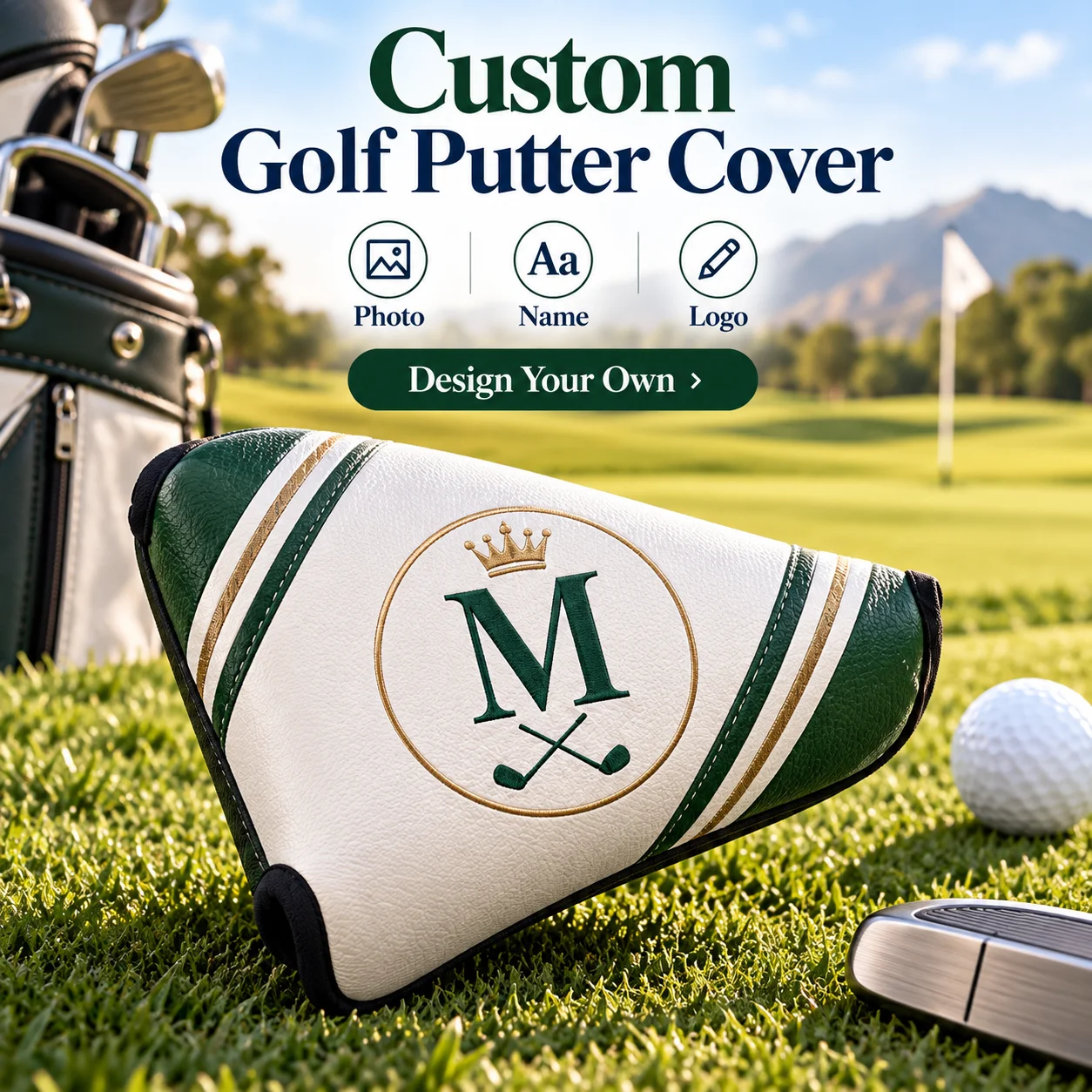 Custom Golf Putter Cover Personalized Photo Name Logo Mallet Headcover Protective Golf Club Cover Gift for Golfer