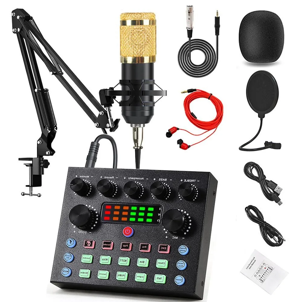 

Podcast Equipment Bundle,V8S Live Sound Card With BM800 Microphone Set For Smartphone Voice Changer Mixer Singing/Streaming/Game