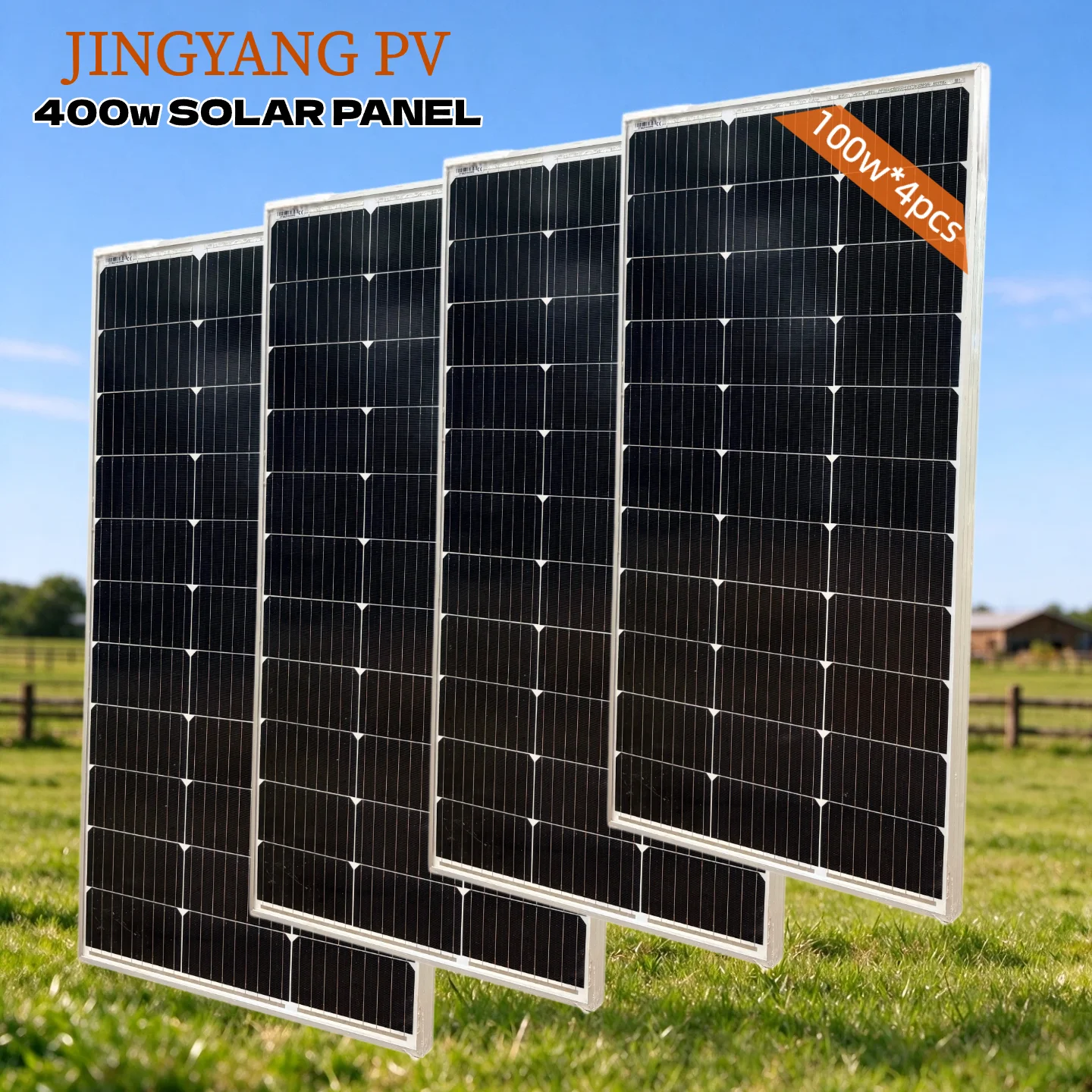 400W (100W * 4 Stück) Monokristalline Glas-Solarpaneele, Aluminiumrahmen, hocheffiziente, wasserdichte Photovoltaik, Stromversorgung für Wohnmobile, Camping, Boote und Haushalte im netzunabhängigen