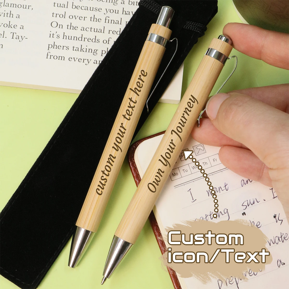 Custom Bamboo Ballpoint Pen,Personalized Writing Pen,Minimalist Office Desk Accessory,Customized Name Pen With Gift Pouch.