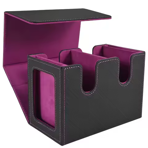 Luxury Leather Deck Box , Waterproof Double Deck Storage for 200+ Double-Sleeved Cards, Magnetic Closure Trading Card Organizer