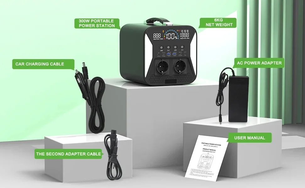 Estación de energía portátil para el hogar, generador Solar silencioso de carga rápida, RV al aire libre, 300/500/1000WH, con 2 salidas de CA/USB-C