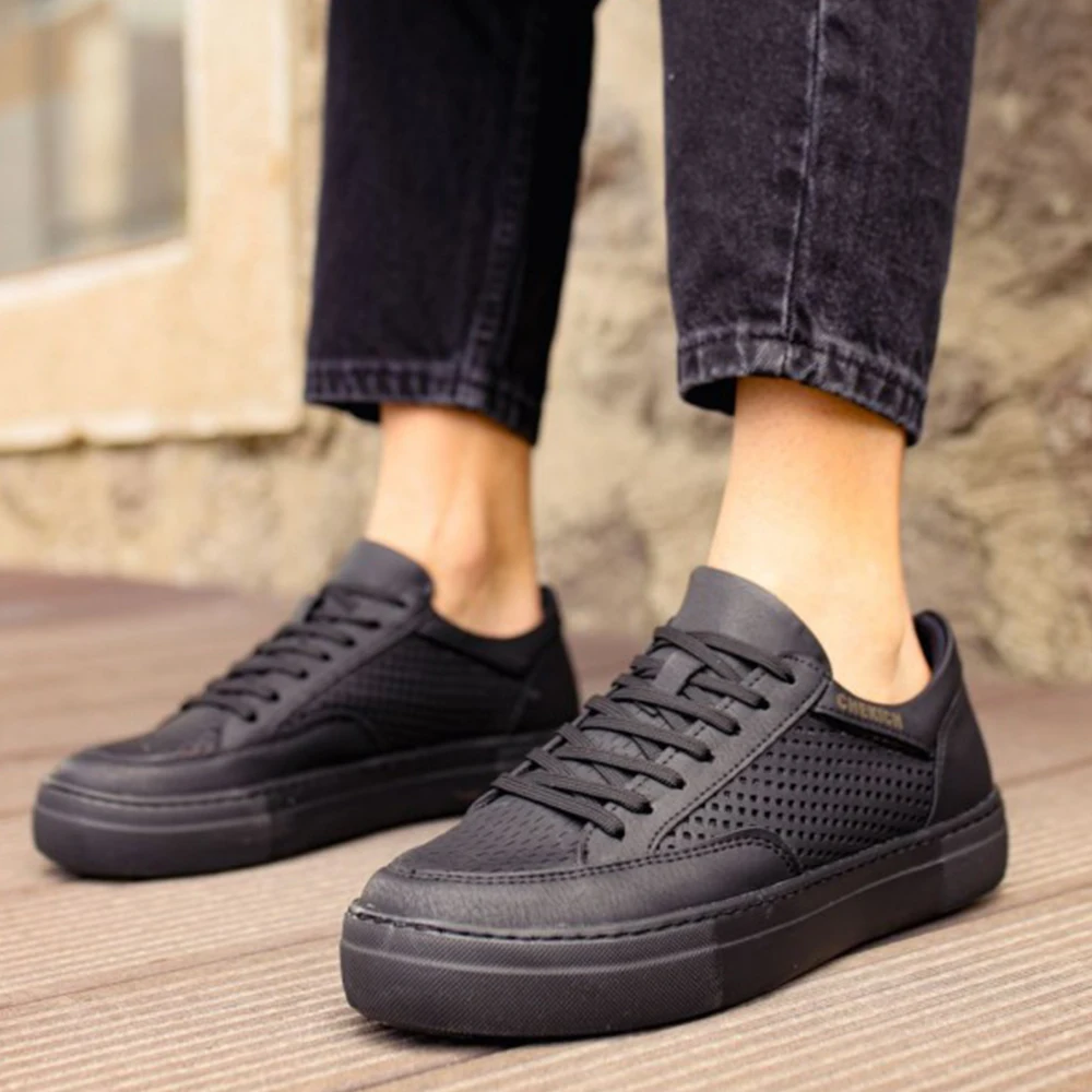 FOH Store Sneakers for Men Women ST BLACK Artificial Leather 2023 Spring Autumn Casual Lace Up Fashion Shoes High Base Sport Comfortable Light Vulcanized Daily Original Odorless Orthopedic Suits Office Wedding 015