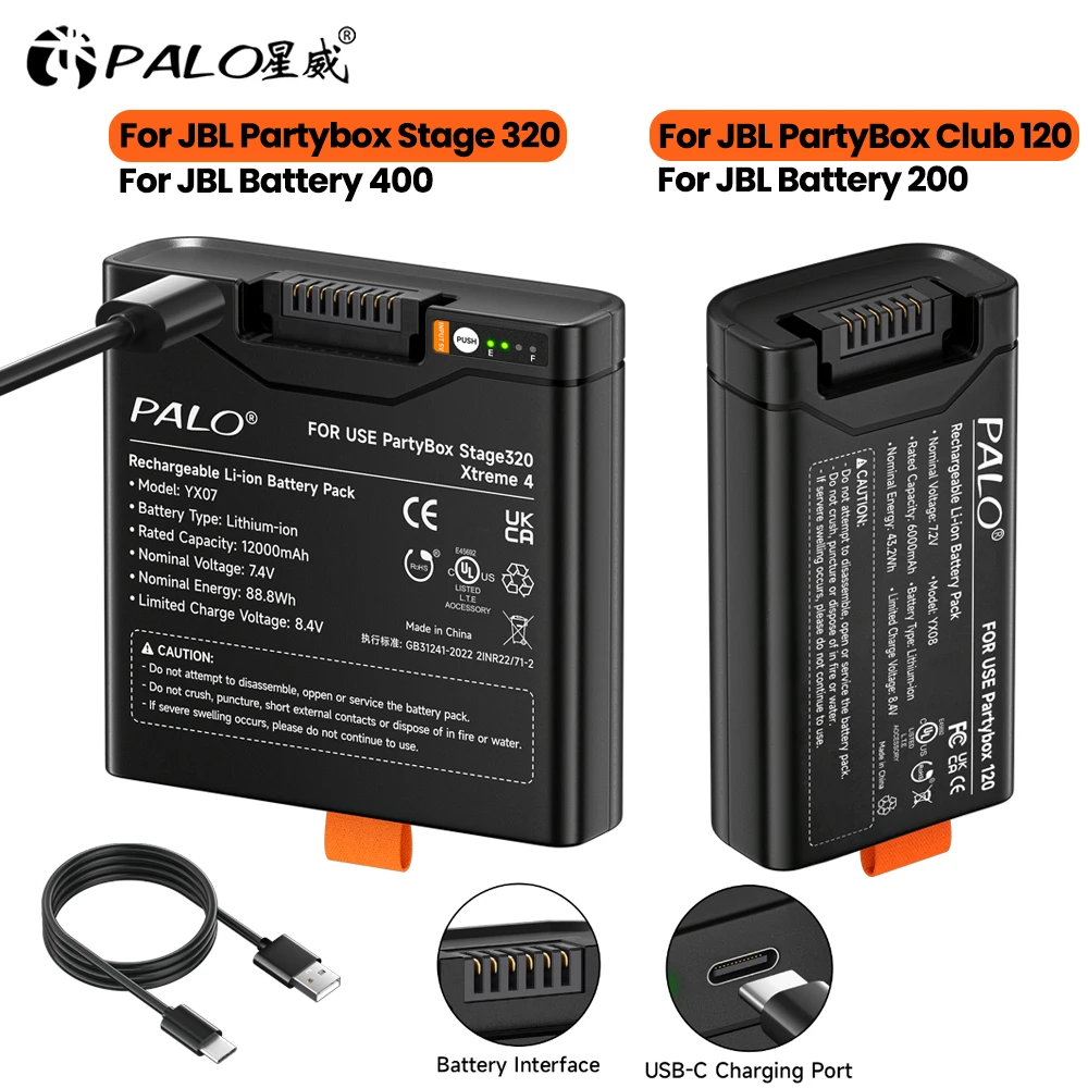 Batería recargable de 6000mAh/12000mAh para JBL batería 400 JBL Partybox etapa 320 JBL batería 200 JBL PartyBox Club 120 altavoz