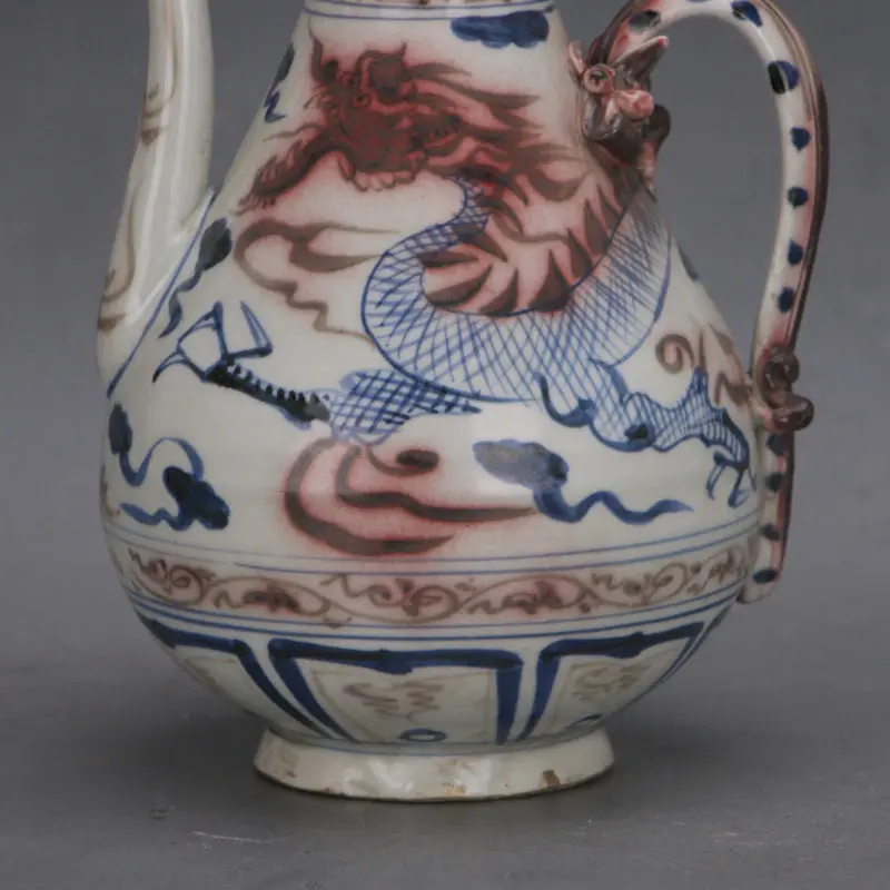Ming Xuande Style Blue White Underglaze Red Dragon Tower Ewer Jingdezhen Antique Replica Home Decor Ornament