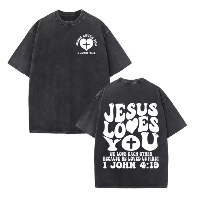 

Jesus Loves You Printed T Shirt Christian Themed Clothing Featuring Jesus Loves You Graphic And Scripture For Daily Wear Trendy