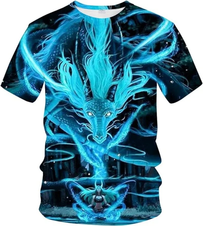 

Men's Dragon T Shirt Summer Short Sleeve Tees Tops Animal Theme Shirt Anime Graphic Shirt