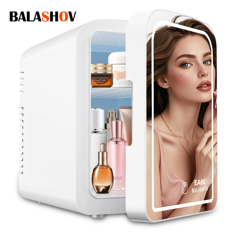 Refrigerador con Espejo para Auto y Hogar, Mini Refrigerador de 4L/6L para Maquillaje, Mascarillas y Cosméticos, Caja Refrigerada con Luz LED