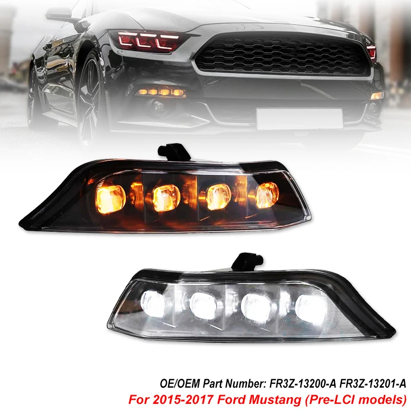 

2X Led Amber+White Dynamic DRL Daytime Running Front Turn Signal Light For Ford Mustang 2015 2016 2017 Shelby OBC error free