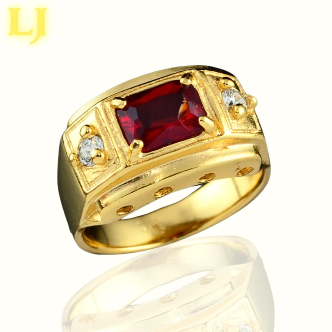 18K Gold Color Prom Ring (Old Coin Ring) Eternal Guarantee in Color-Red Zirconia (With or without insignia)