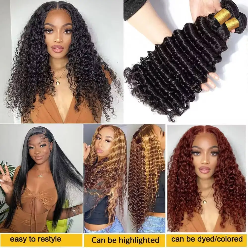 Pacotes brasileiros do cabelo humano da onda profunda, Weave encaracolado do cabelo, 3 pacotes, 22 dentro, 24 dentro, 26 dentro, 12A