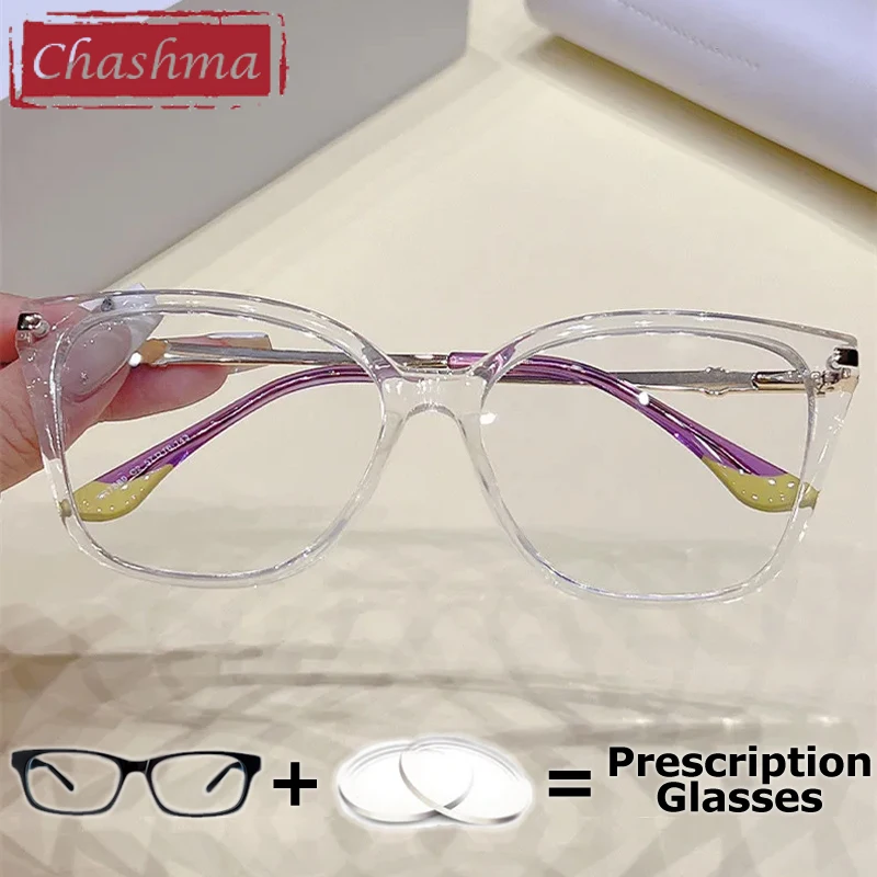 

Очки Chashma по рецепту, женские модные очки в форме кошачьего глаза TR90, оптические очки для коррекции близорукости, фотохромные линзы для чтения с защитой от синего света
