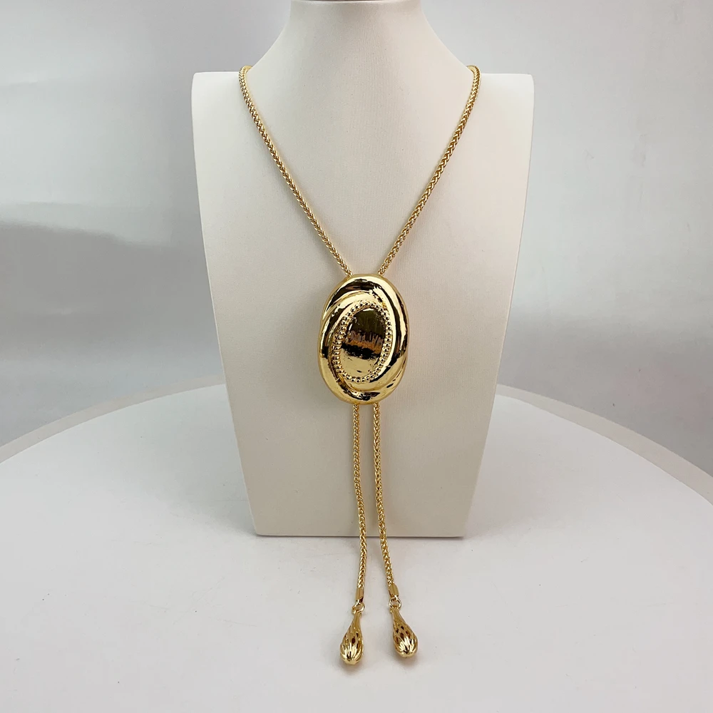 EMMA مجوهرات الزفاف الإيطالية المطلية بالذهب كبيرة طويلة سلسلة قلادة أقراط مأدبة هدية مجموعة مجوهرات الأزياء للنساء FHK21117 #2