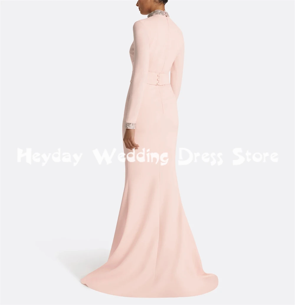 헤이데이 여성용 O넥 비즈 장식 머메이드 드레이프 사우디 이브닝 드레스 긴 소매 바닥 길이 포멀 엘레강트 드레스 2025