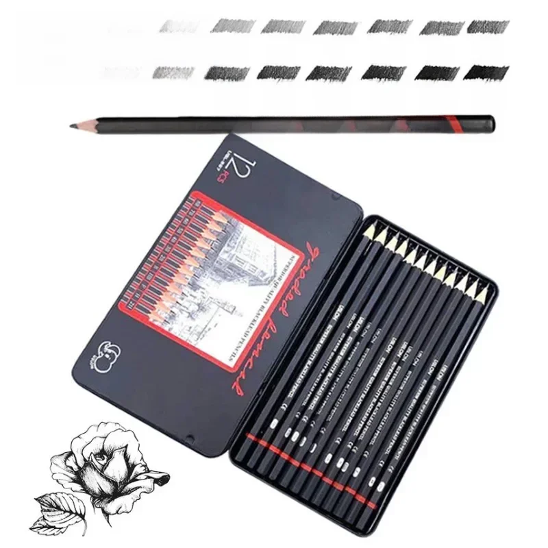 12 pièces/ensemble crayon à dessin pré-sharpé boîte en métal emballé 2H-8B ensemble de crayons en Graphite pour l'école bureau papeterie Art croquis fournitures